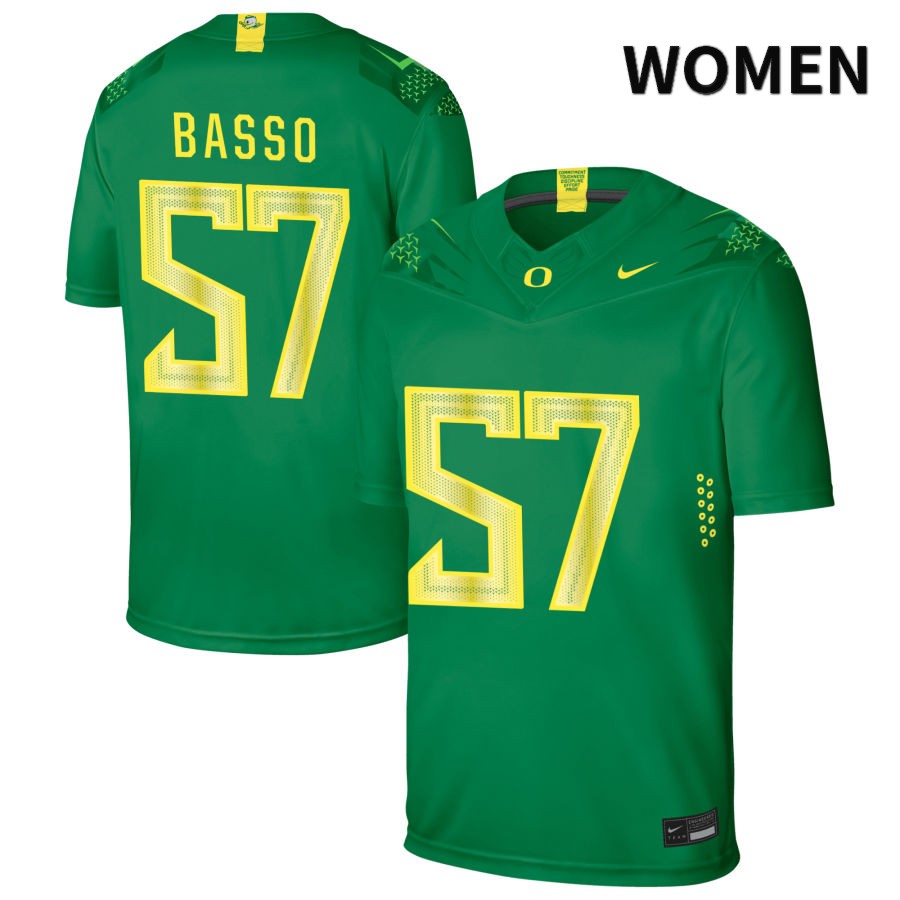 Oregon Ducks Women's #57 Luke Basso Football College Authentic Green NIL 2022 Nike Jersey QUT02O0J